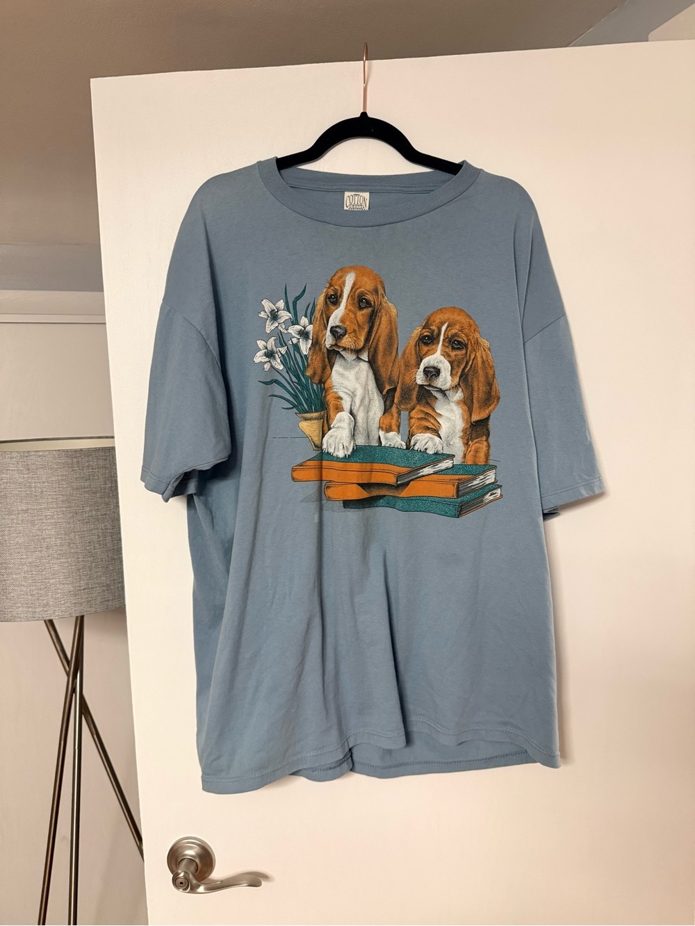 Vintage Blue Dog Graphic Tee with Basset Hounds